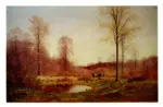Friis, Hans Gabriel , The woodcock hunter and his dog in a forest clearing -