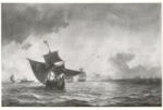 Melbye, Anton , Fishing Vessely at sunset -