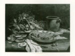 Anonimo , Boudin, Eugène - sec. XIX - Still-life with a lobster, oysters, vegetables and a pot