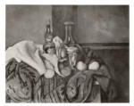 Cezanne, Paul , Recipienti, frutta e tappeto (la bottiglia di Peppermint)