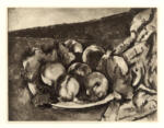 Cezanne, Paul , Piatto con pesche e tappeto