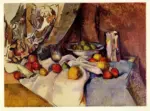 Anonimo , C&eacute;zanne, Paul - sec. XIX - Tenda, recipienti e frutta