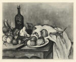 Cezanne, Paul , Cipolle, bottiglia, bicchiere e piatto
