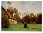 Corot, Jean Baptiste Camille , La Ferme Normande aux Trois Comm&egrave;res (Etretat ou Yport)