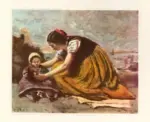 Anonimo , Corot, Jean Baptiste Camille - sec. XIX - Mother and child on beach