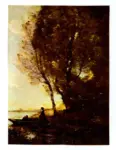 Corot, Jean Baptiste Camille , Bouquet d'arbres avec une paysanne et un batelier