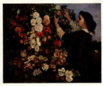 Courbet, Gustave , Woman at a trellis arranging flowers -
