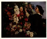 Courbet, Gustave , Woman at a trellis arranging flowers
