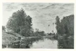 Delphy, Hippolyte Camille , Lavandi&eacute;re au bord d'une rivi&egrave;re tranquille
