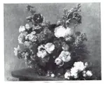 Fantin-Latour, Henri , Bouquet di fiori misti e rose sul tavolo