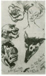 Hugo, Victor , Caricatures et tête de renard -