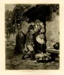 Midy, Adolphe , Madre con bambino sulla porta di casa