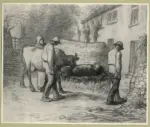 Millet, Jean Francois , Due uomini portano un animale