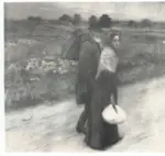 Muenier, Alesis Jules , Peasant and daughter on a country road -