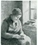Anonimo , Pissarro, Camille - sec. XIX - Femme Raccommodant des bas
