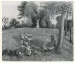 Pissarro, Camille , Donna seduta sull'erba con oche