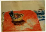 Bonnard, Pierre , Paniere di frutta su tovaglia rossa