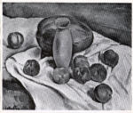 Anonimo , Friez, Emile - Othon - sec. XX - Nature Morte: Pastèque, Huit Pesches et un Vase