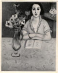 Matisse, Henri , - Donna che legge davanti ad un tavolo con vaso di fiori