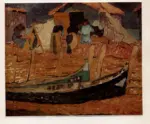 Valtat, Louis , - villaggio con pescatori e barche