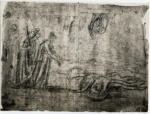 Canova, Antonio , Schizzo con re e regina due figure distese a terra davanti ai loro piedi e schzzi di altre figure sacre
