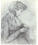 v. Kobell, Wilhelm , A young girl sewing