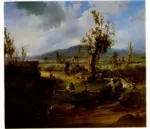 Krause, Wilhelm , Peasants an extensive landascape -