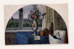 Moritz von Schwind, Ludwig , - veduta di interno con tavolo e vaso di fiori