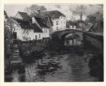 Thaulow, Fritz , Fiume che attraversa il villaggio