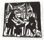 Heckel, Erich , - uomini al tavolo con Cristo morto sullo sfondo