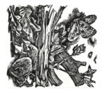 Orlowski, Hans , - Natura morta con farfalla, tronco e foglie