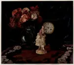 Piepho, Carl , - Natura morta con statuina rococ&ograve; e rose