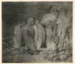 Blake, William , Figure inginocchiate con cavallo mentre bruca l'erba