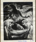 Blake, William , - Quattro angeli sorreggono il corpo di Giobbe, mentre nel cielo un altro angelo scaccia un demone