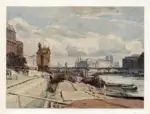 Parkers Bonington, Richard , - veduta del Quai del Louvre e del Pont des Arts