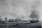 Whitcombe, Thomas , A view of Blackett's Wharf, Lmehouse Reach, London, with the merchant ship "grenada" on the river -