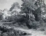 Wilkie, David , A wooded landschape, with a path, a bridge and stream
