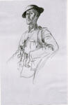 John, Augustus , Portrait study of a soldier wearing a tin helmet