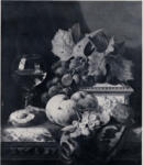 Ladell, Edward , A still life with peaches, grapes and a goblet of wine