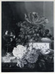 Ladell, Edward , Grapes, roses, a wine glass and a carved ivory casket -