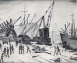 Lowry, Lawrence Stephen , Cranes and ship - Glasgow docks