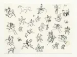 Somers, Bettino , Pagina di un album con disegni di sport equestri -