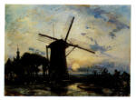 Jongkind, Johan Barthold , Sunset with Mill and Bell-tower near Overschie -