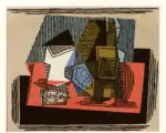 Picasso, Pablo , Verre bouteille et paquet de tabac