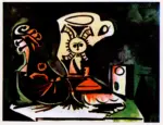 Picasso, Pablo , Mandolino, brocca e bicchiere
