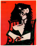 Picasso, Pablo , Profilo femminile su fondo rosso