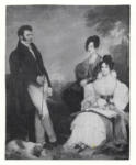 Anonimo italiano sec. XIX , La famiglia Rowley: David, Catherine e Mary, con la veduta di Firenze