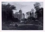 Anonimo sec. XIX , Mexico City, a view of the Villa de Guadalupe with a train and figures in the foreground